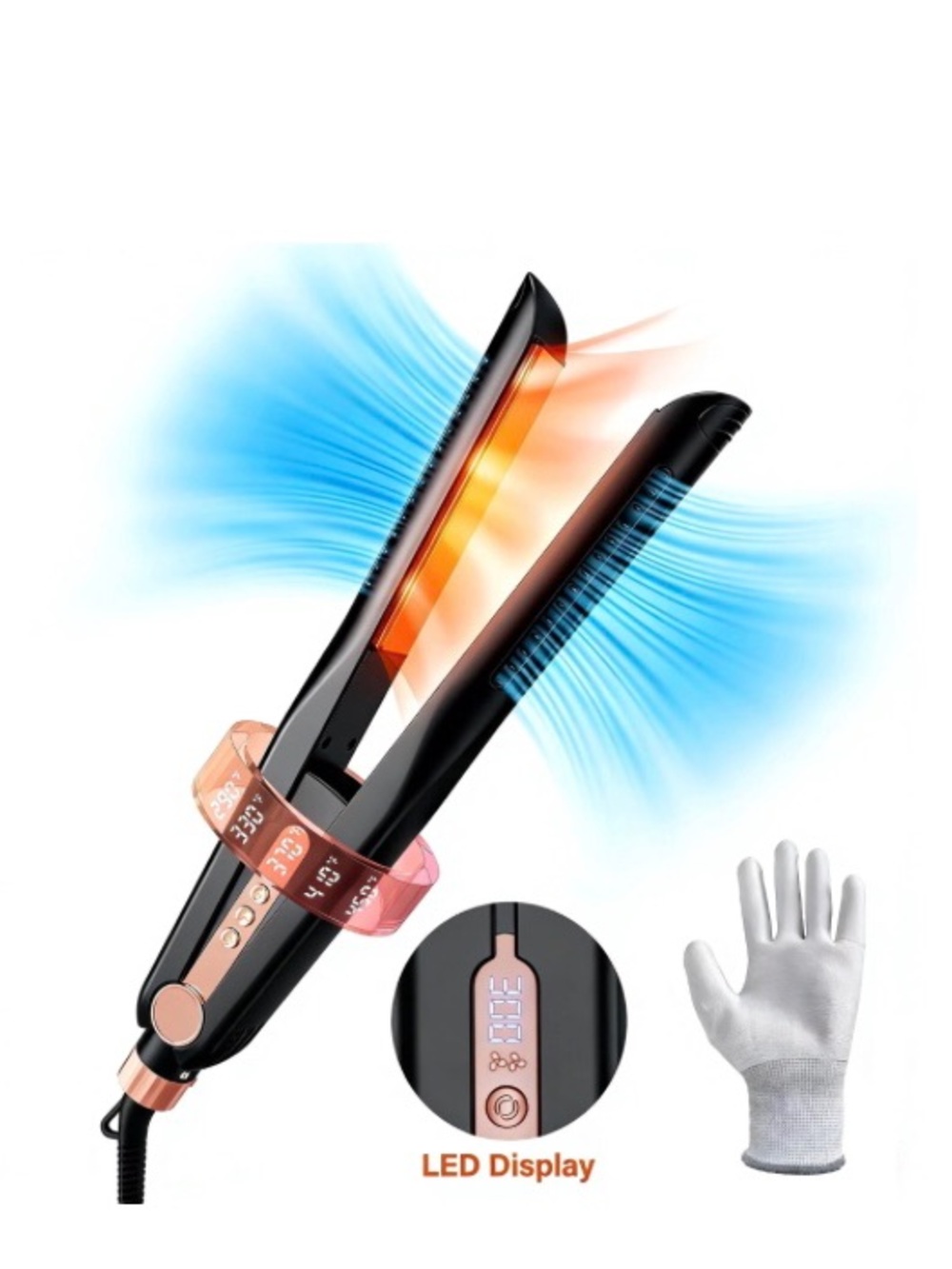 Black and Rose Gold Hair Straightener with LED Display